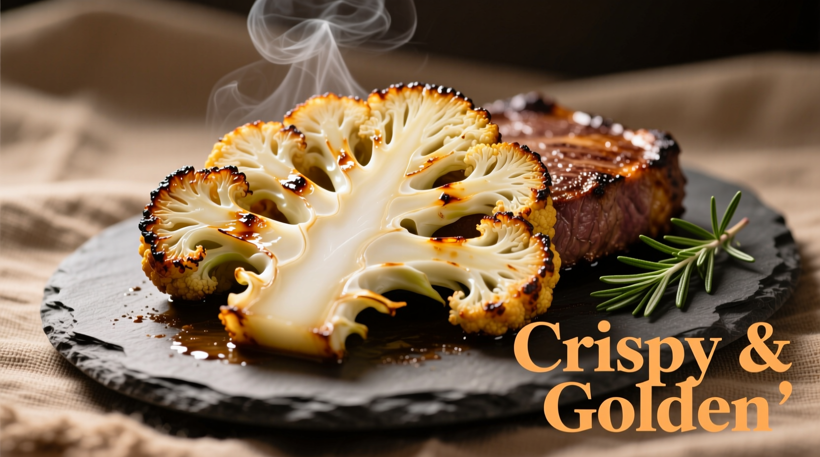 Perfectly roasted cauliflower steak with crispy edges