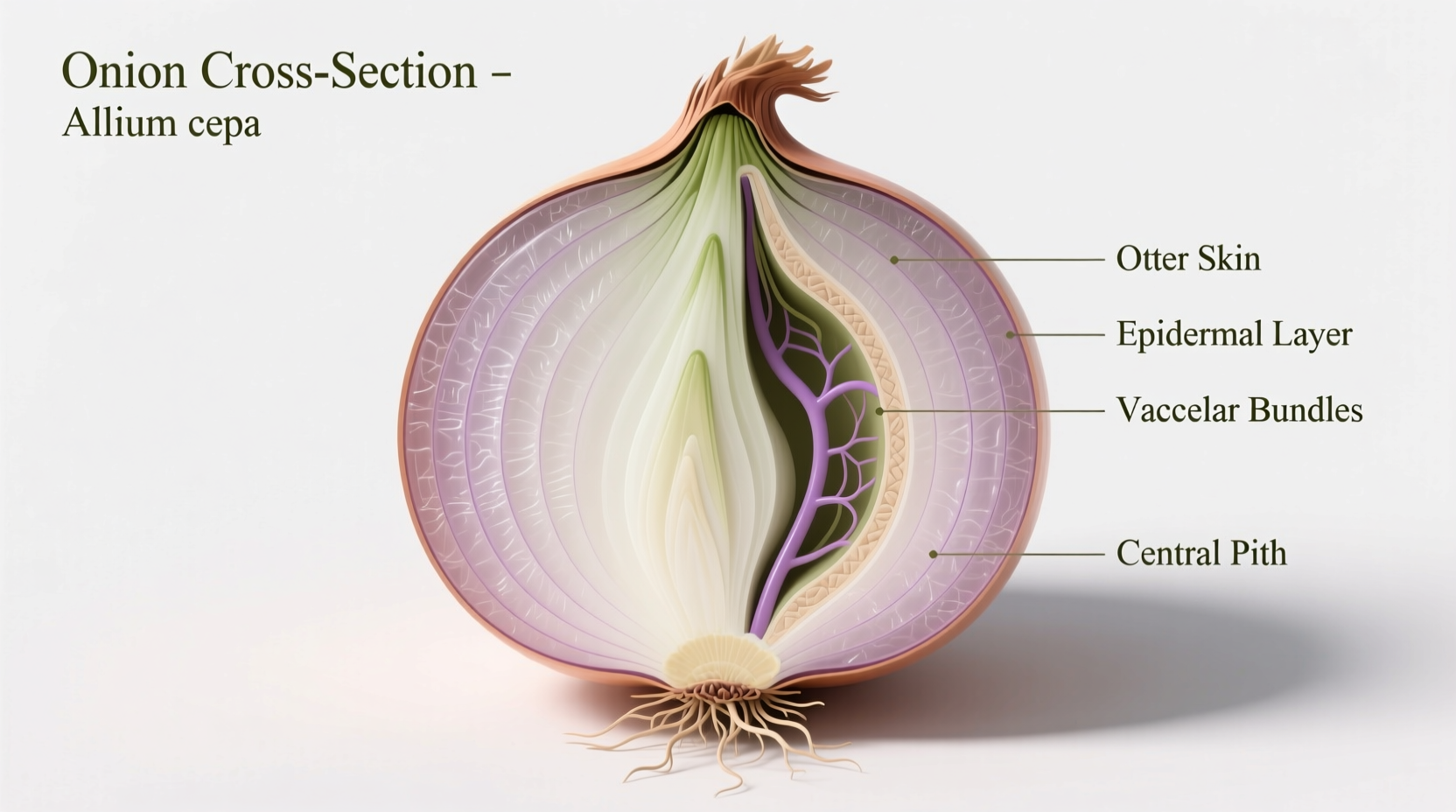 Cross-section showing onion layers and structure
