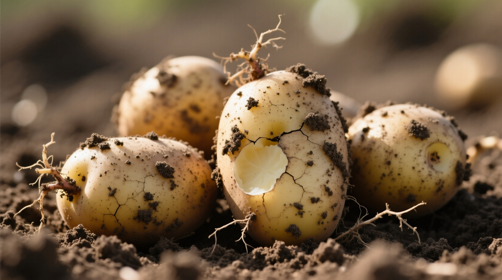 Fresh organic potatoes with soil still clinging to skin