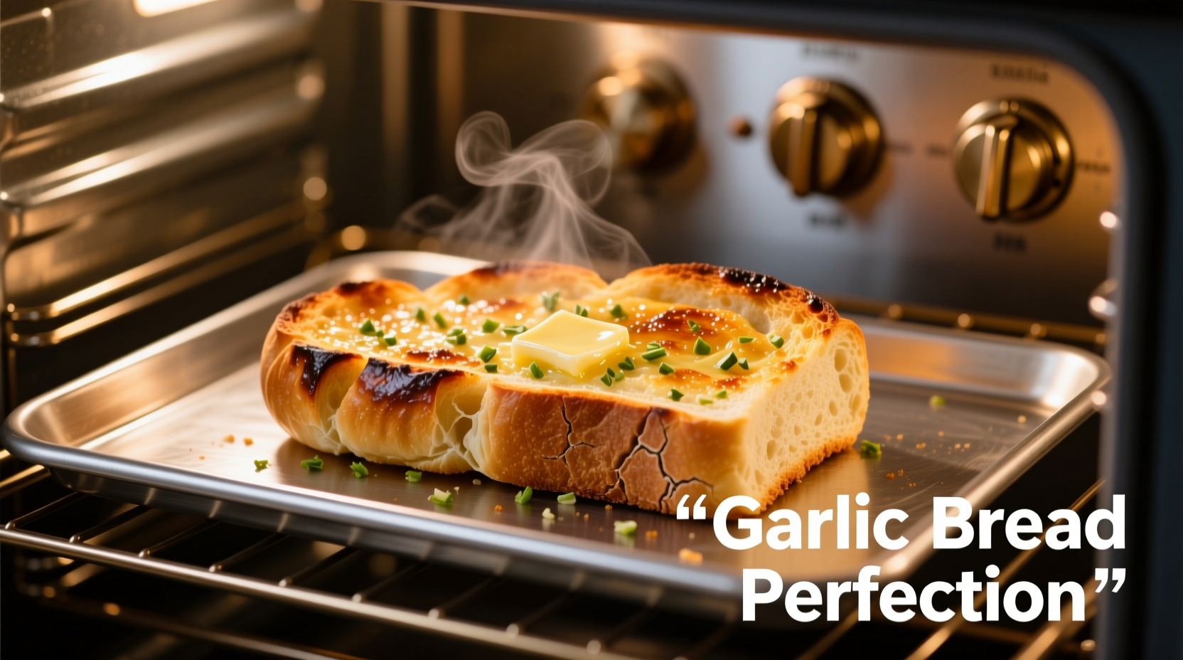 toasted garlic bread in oven