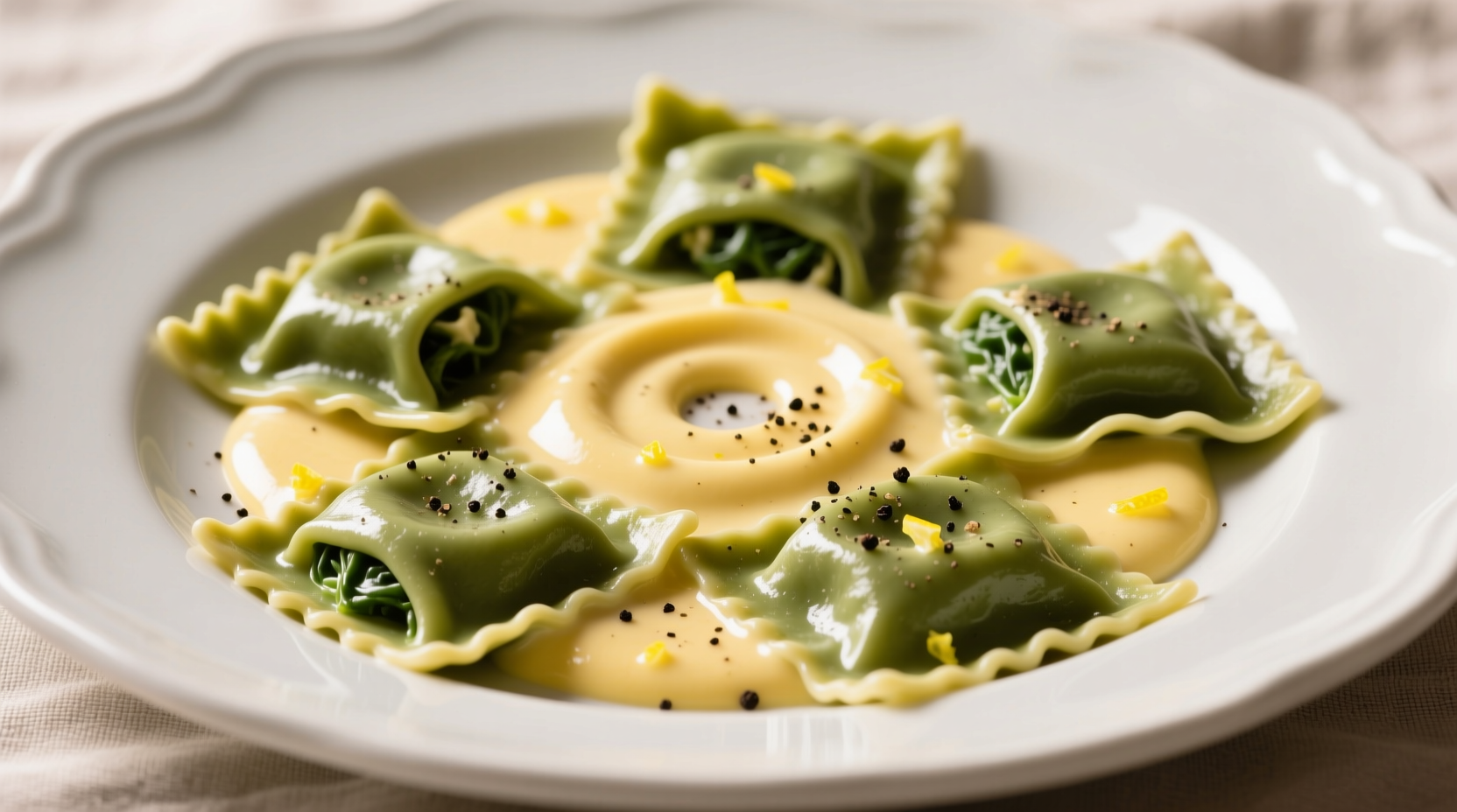 Spinach cheese ravioli with lemon cream sauce