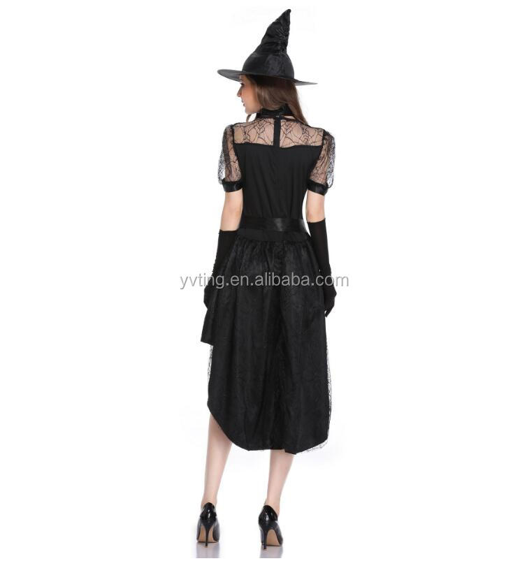 European And American New Style Beautiful Woman Witch Luxurious Sexy Black Dress Halloween Big Bow Costume