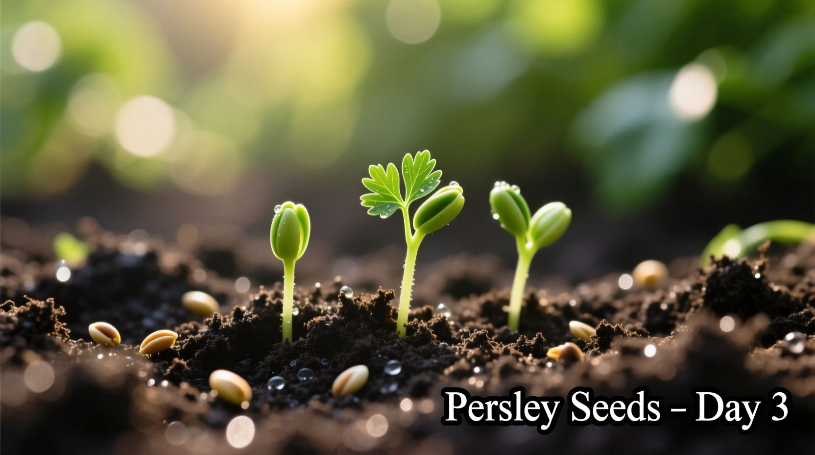 Close-up of freshly planted parsley seeds in garden soil