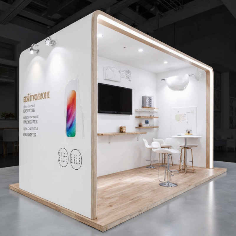 3D Booth Design Software for Interior Designers, material: wooden, showcasing elegant, realistic textures.