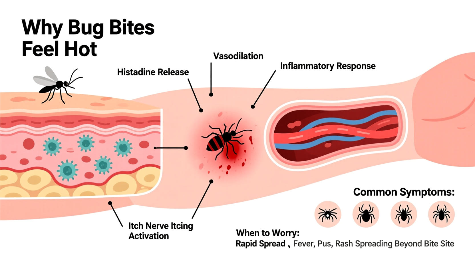 why are bug bites hot causes symptoms and when to worry