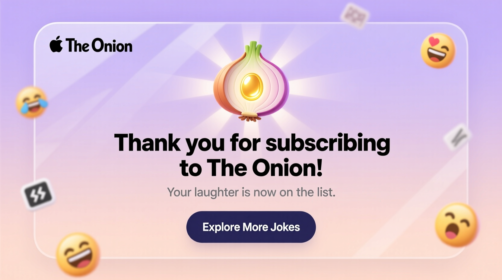 The Onion newsletter subscription confirmation screen
