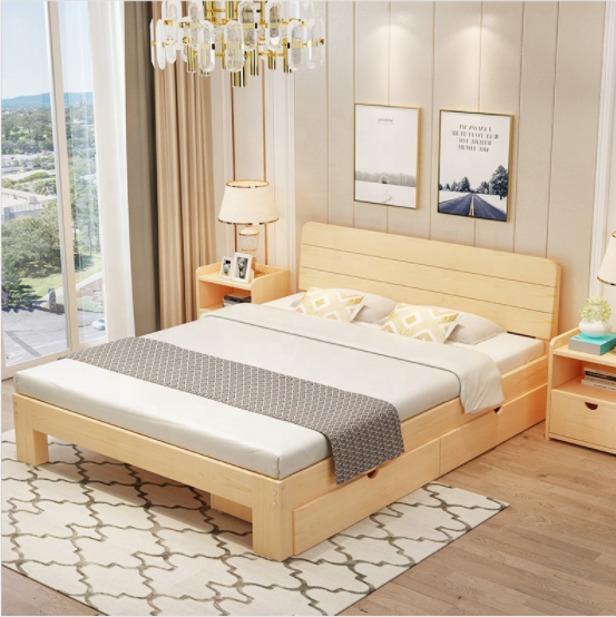 Direct sale modern wood bed bedroom furniture double bed storage bed