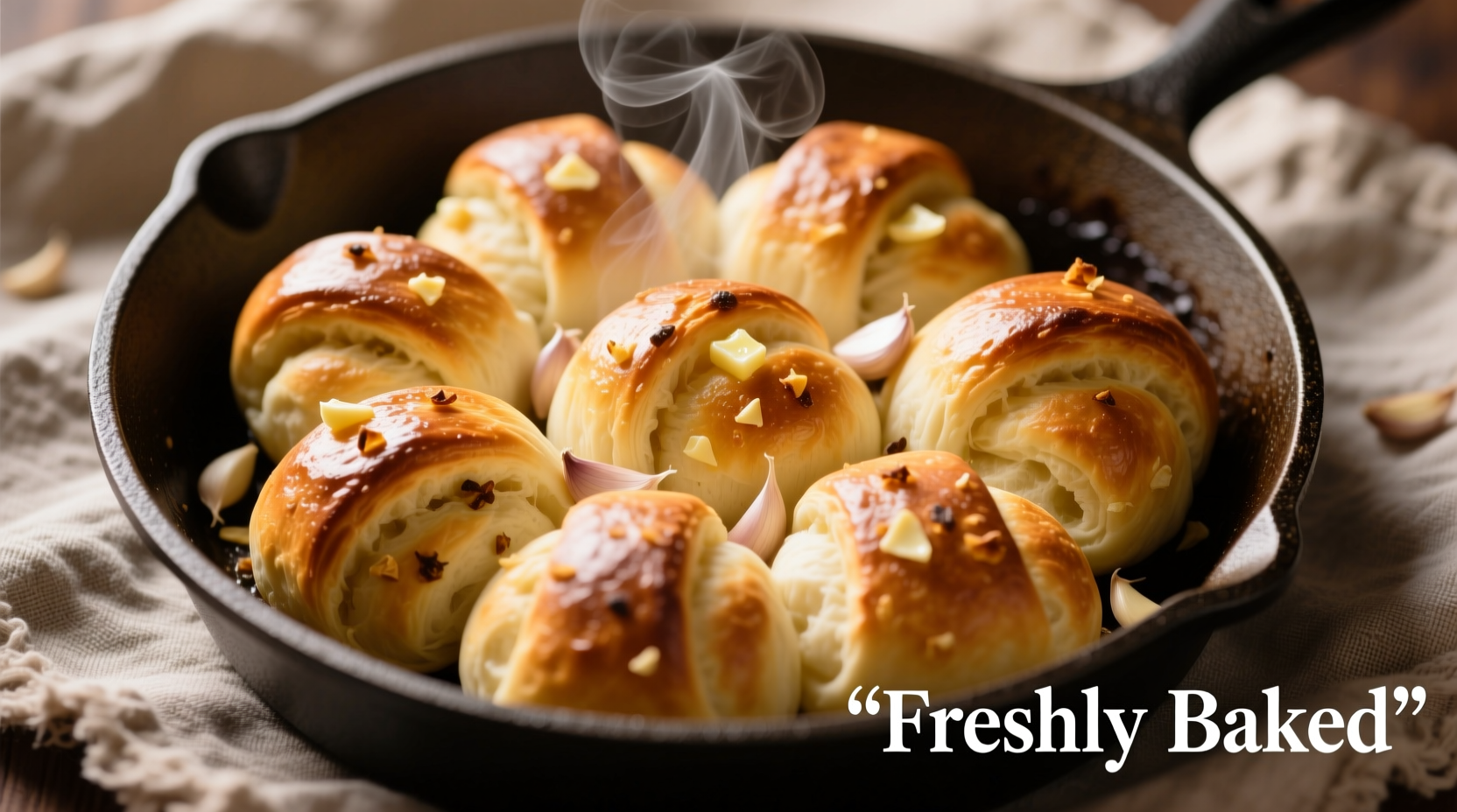 Freshly baked golden garlic knots on baking sheet