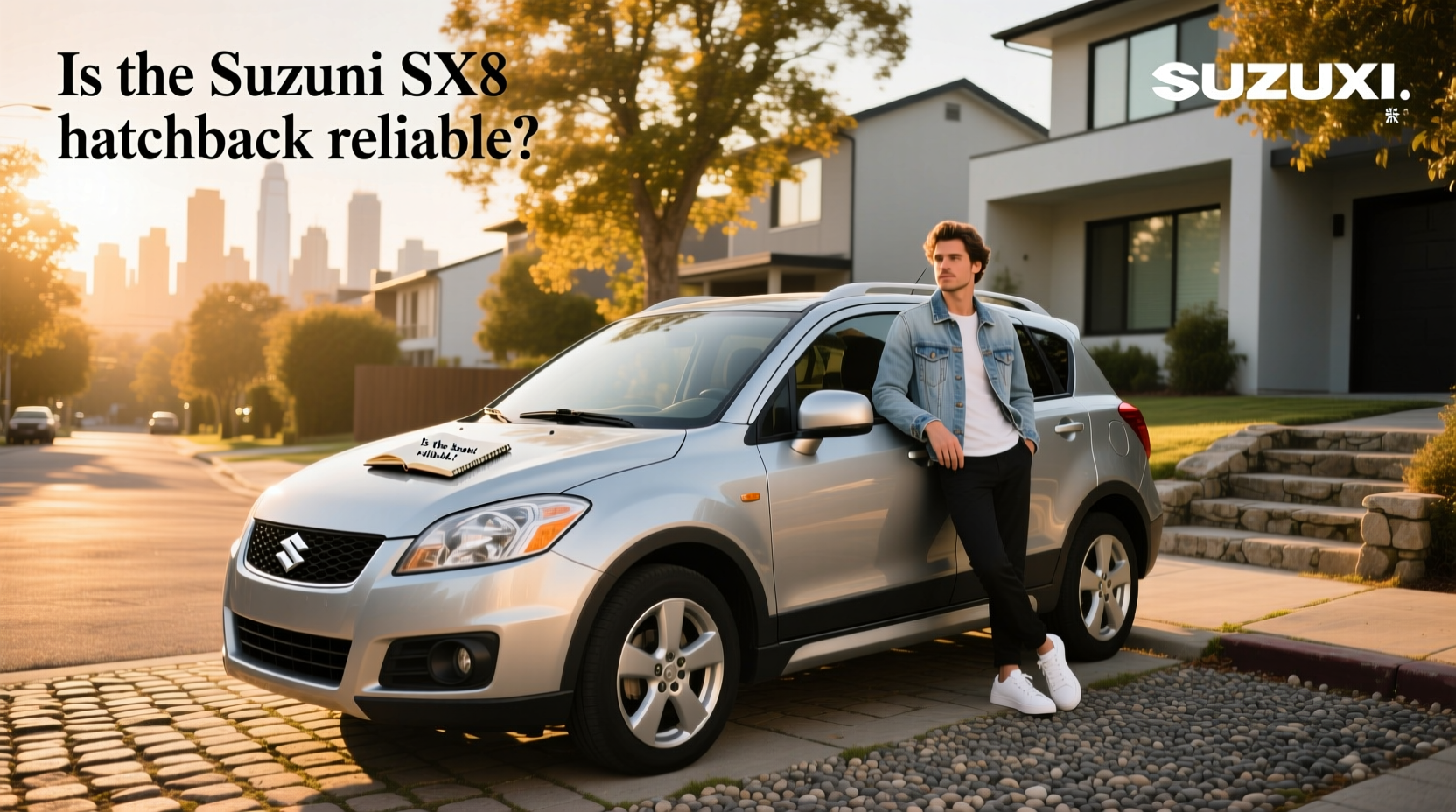 Side view of Suzuki SX4 hatchback on paved road