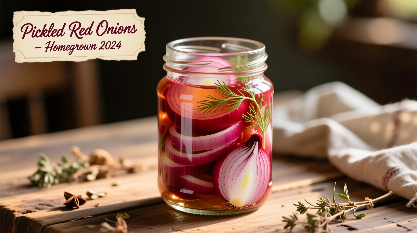 Fresh pickled red onions in glass jar