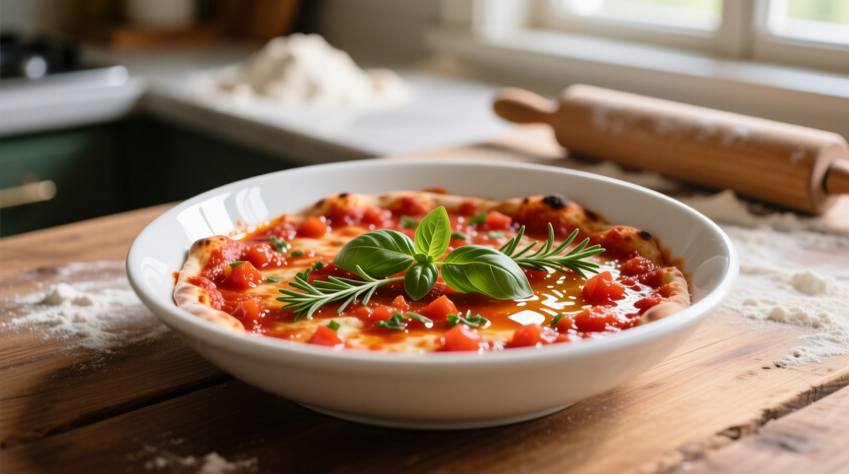 Fresh tomato pizza sauce in white bowl