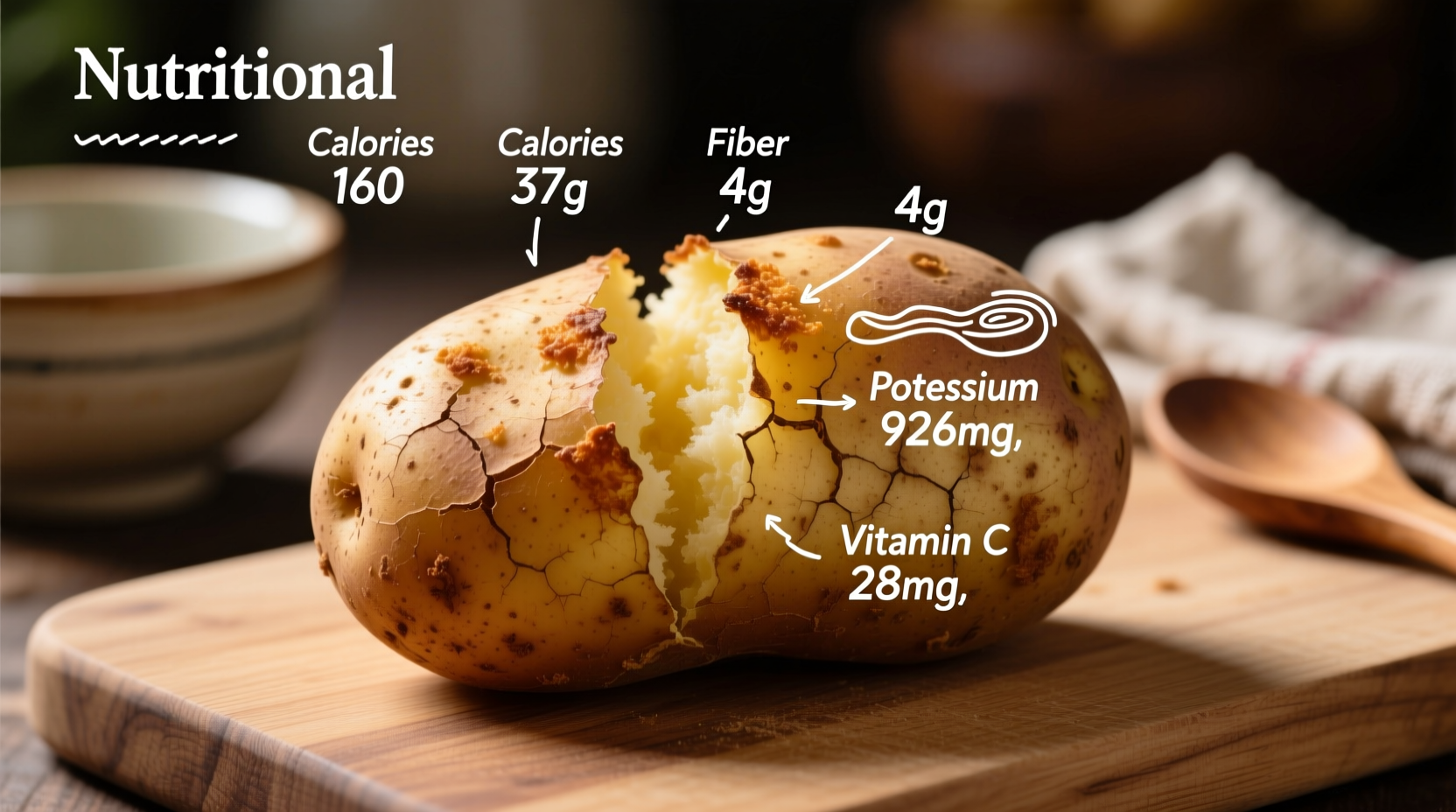 Baked potato with skin showing nutritional components