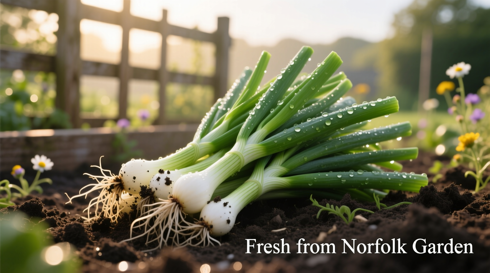 Freshly harvested green onions from Norfolk garden