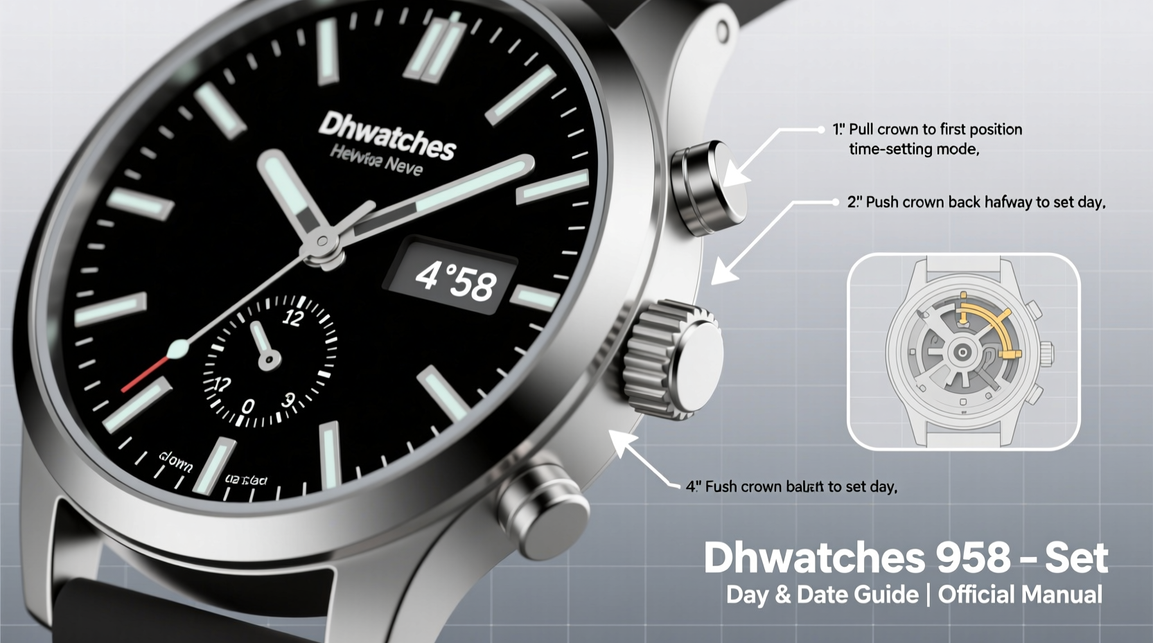 step by step guide to setting the day and date on your dhwatches 958 with ease