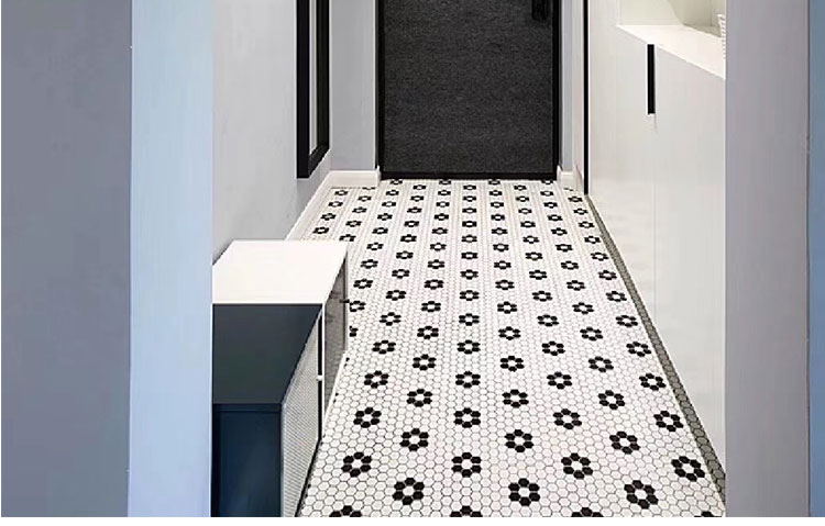 260x300mm Black and White Flower Shape Ceramic Hexagon Mosaic Tile