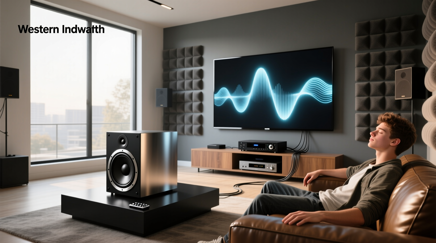 1000 watt active subwoofer with large bass reflex port and digital display