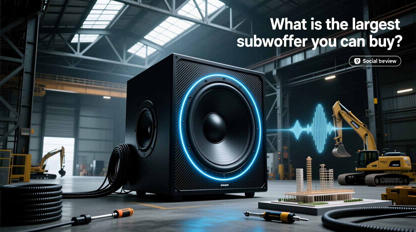 Close-up view of Ascendo 100-inch subwoofer cone and motor assembly