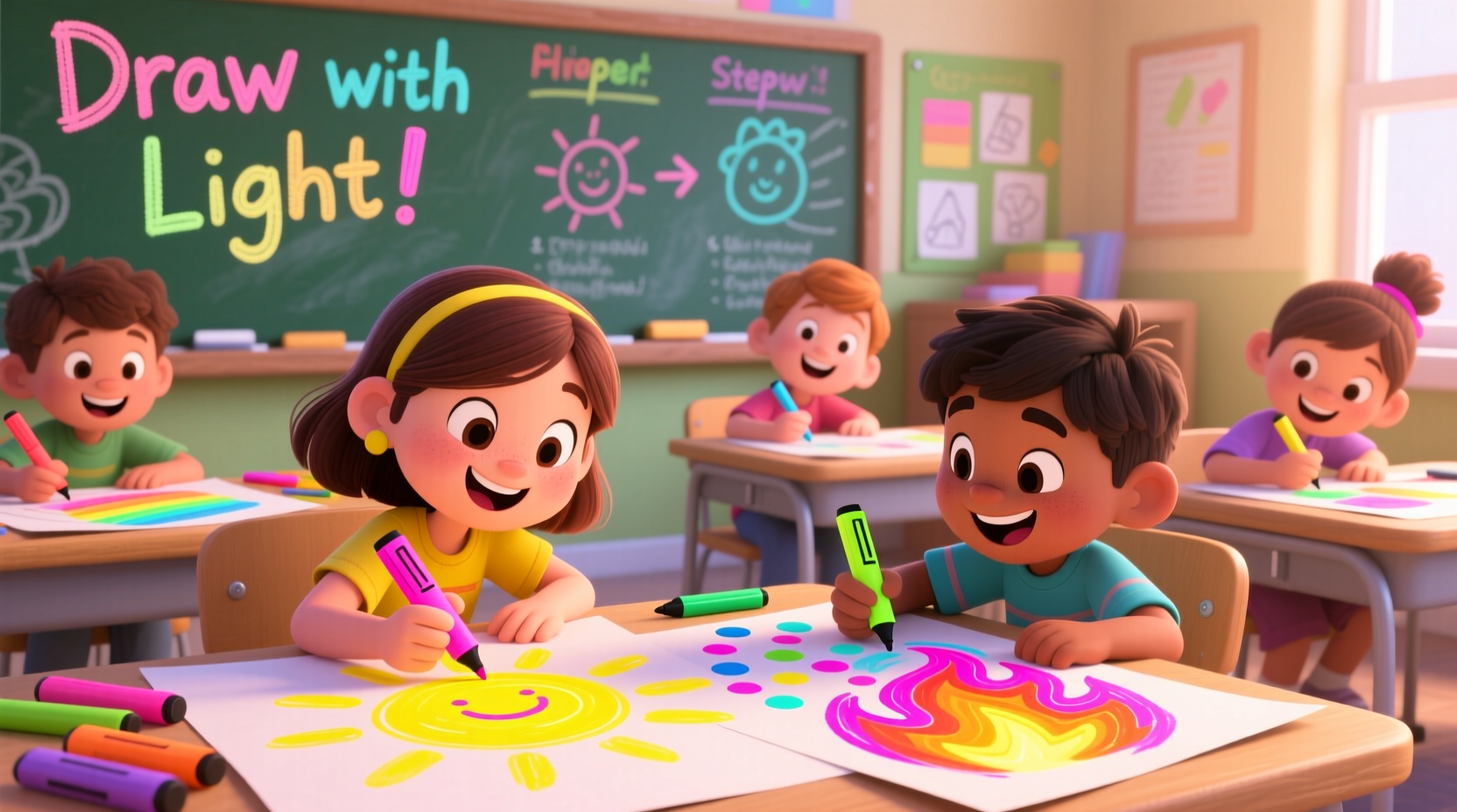 creative ways to teach kids drawing techniques using highlighters for vibrant art skills
