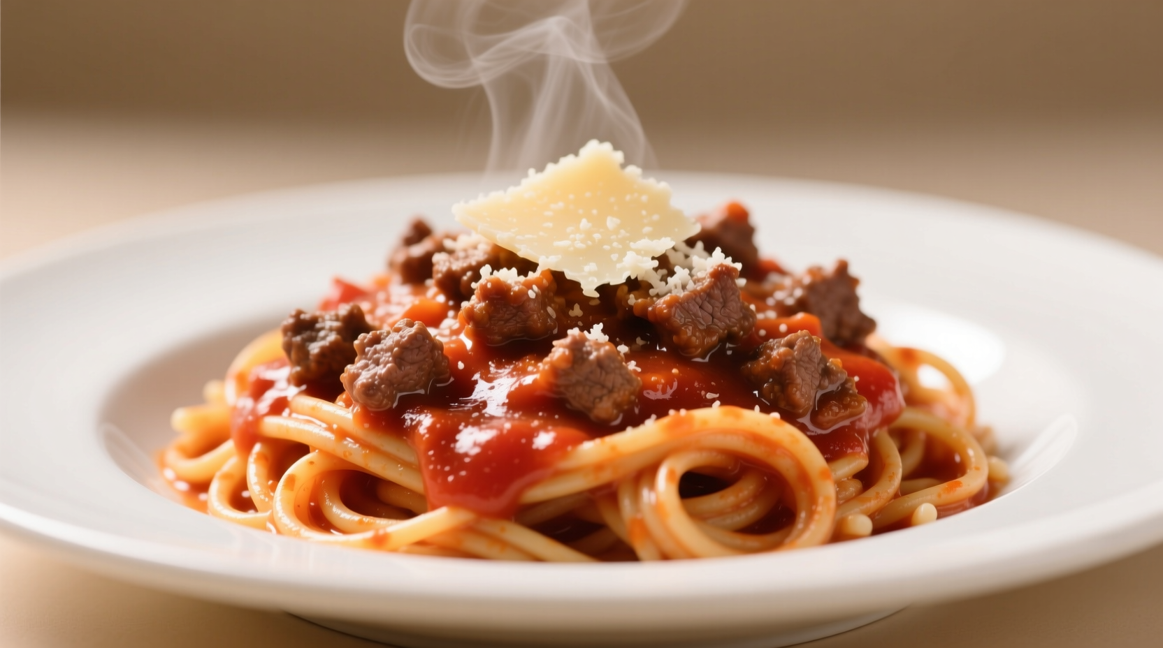Creamy tomato sauce with ground beef coating pasta
