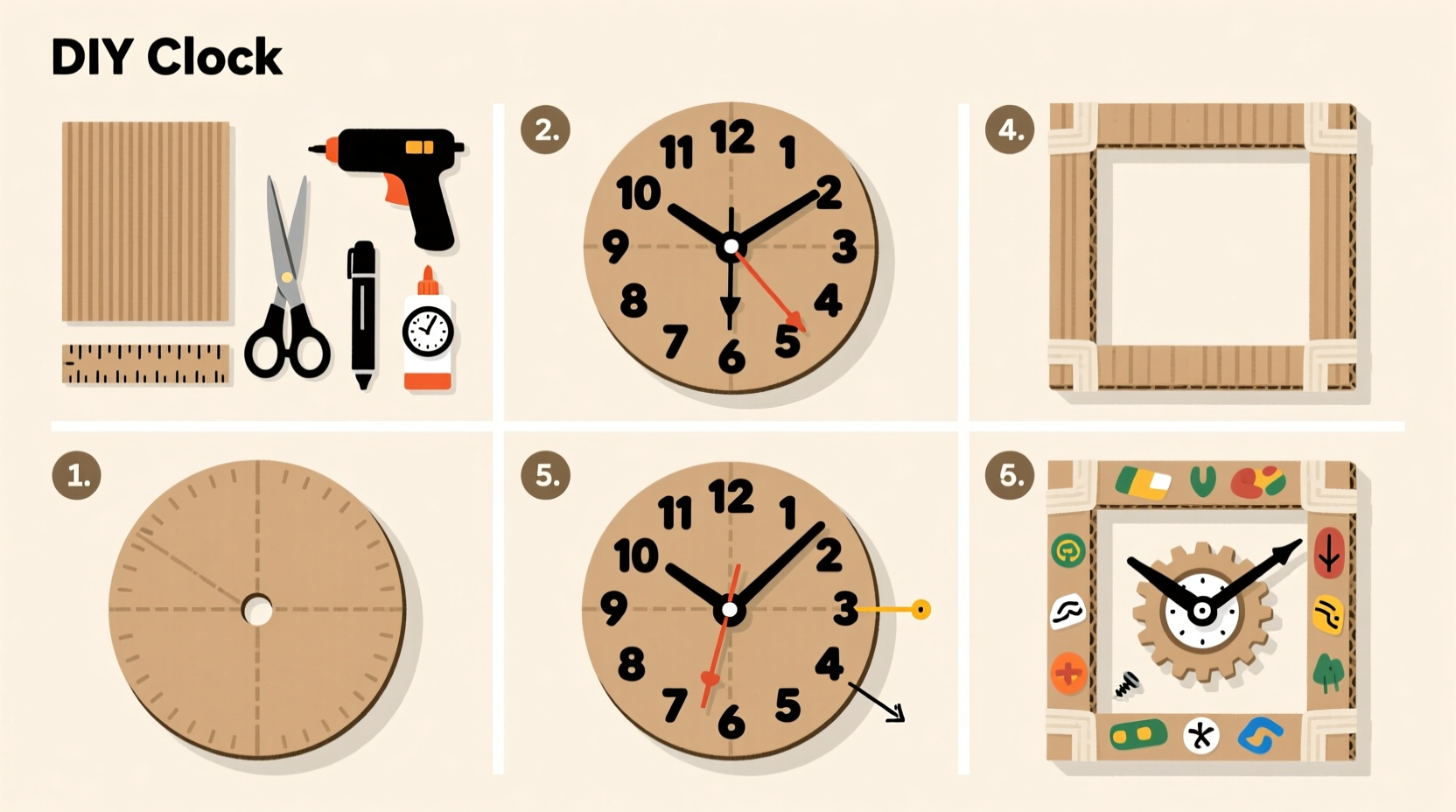 creative step by step guide how to make a durable clock with cardboard at home