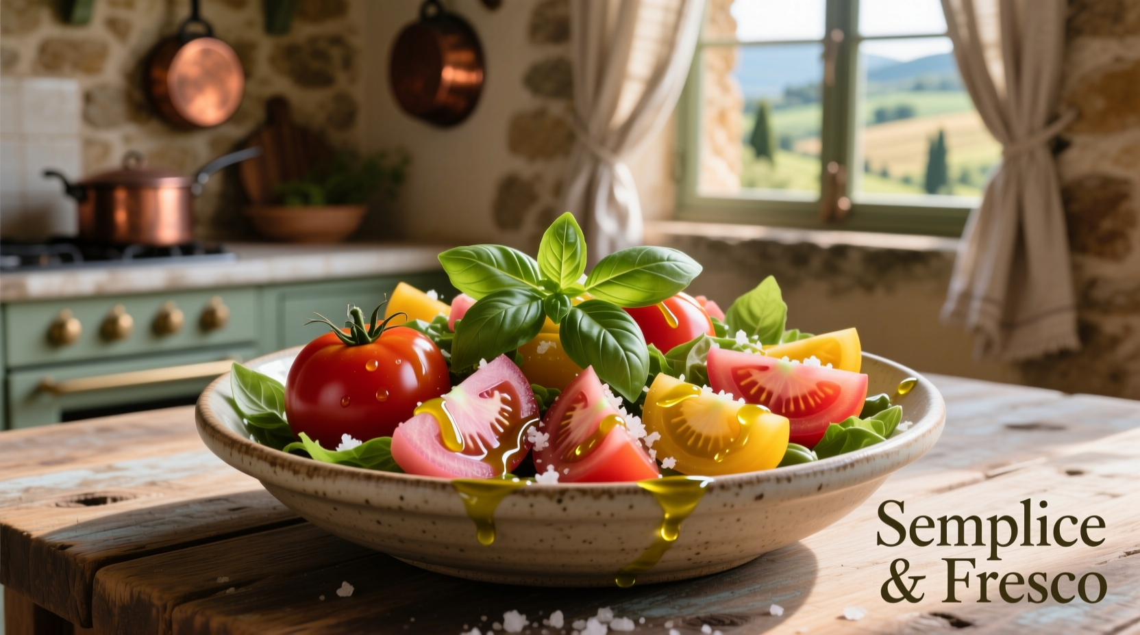 Fresh Italian tomato salad with basil and olive oil