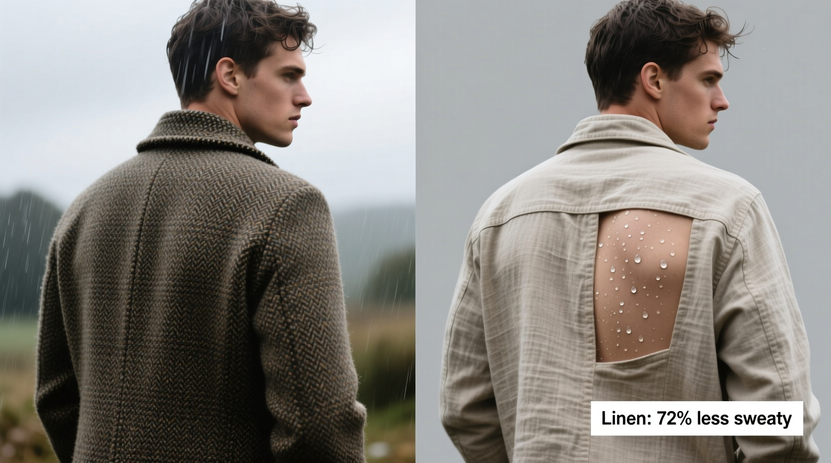 tweed vs linen jacket for transitional weather which one is less sweaty