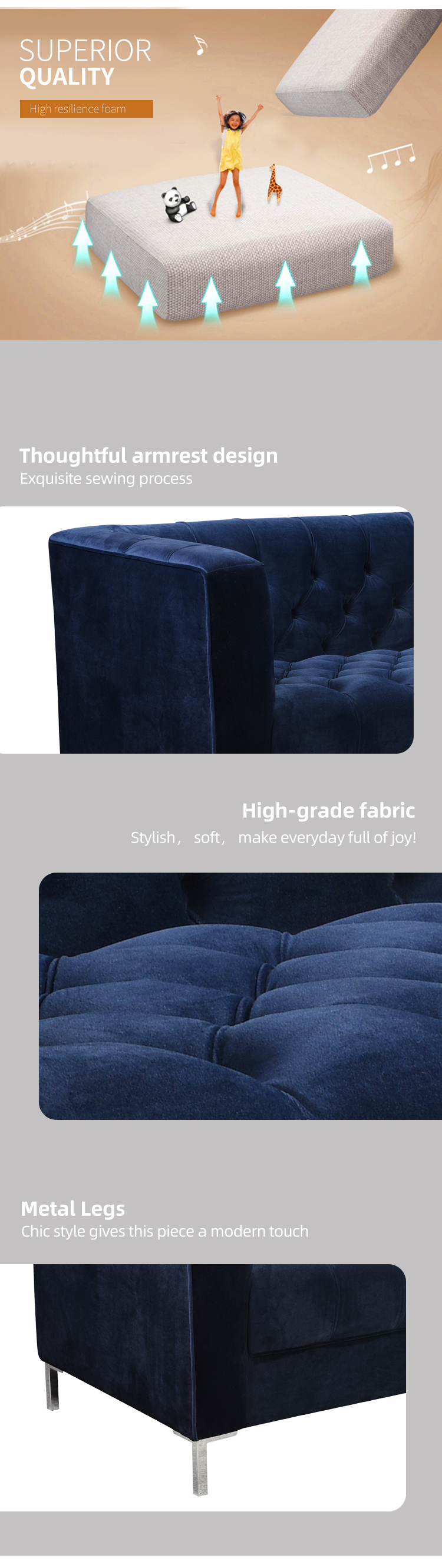 Luxury Velvet Tufted Chesterfield Living Room Sofa Set With Competitive Price