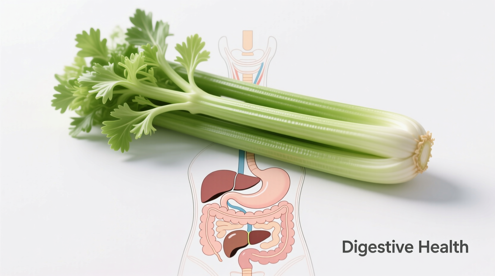 Fresh celery stalks with digestive system diagram