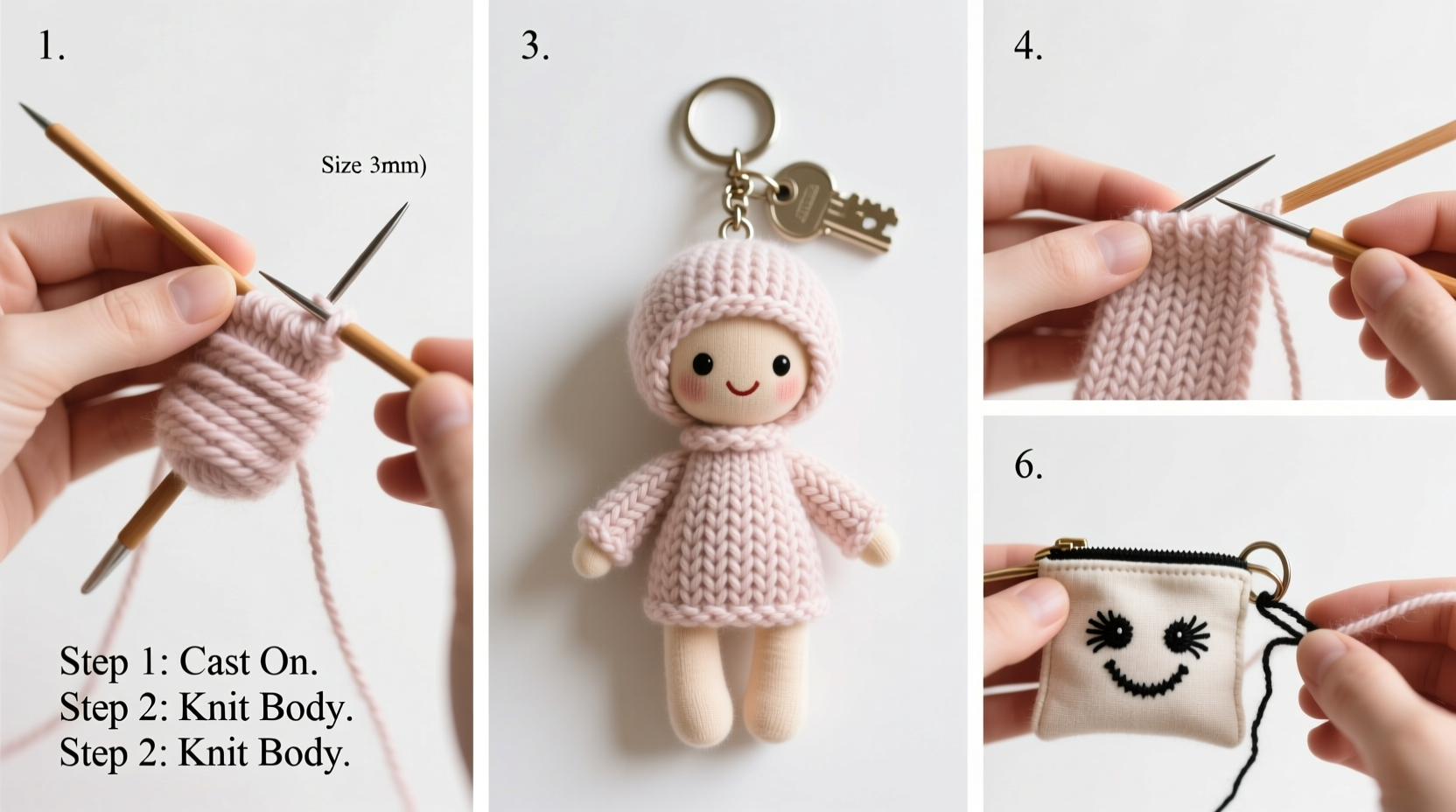 step by step guide to crafting your own knitted doll bag keychain at home