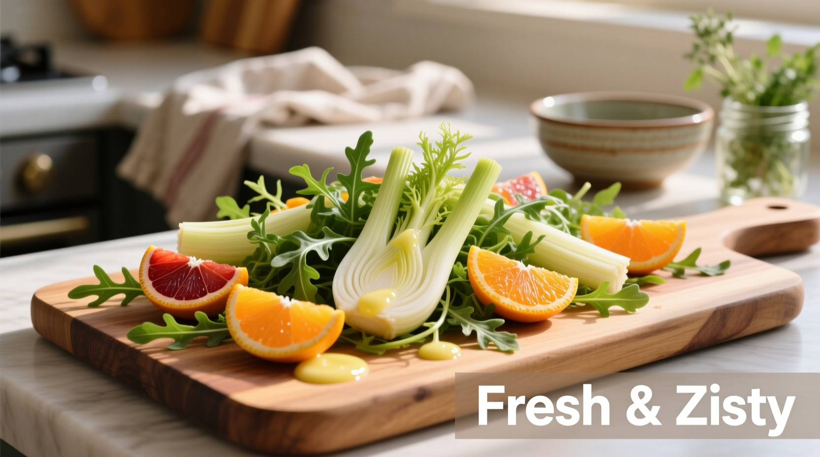 Freshly prepared fennel salad with citrus and arugula