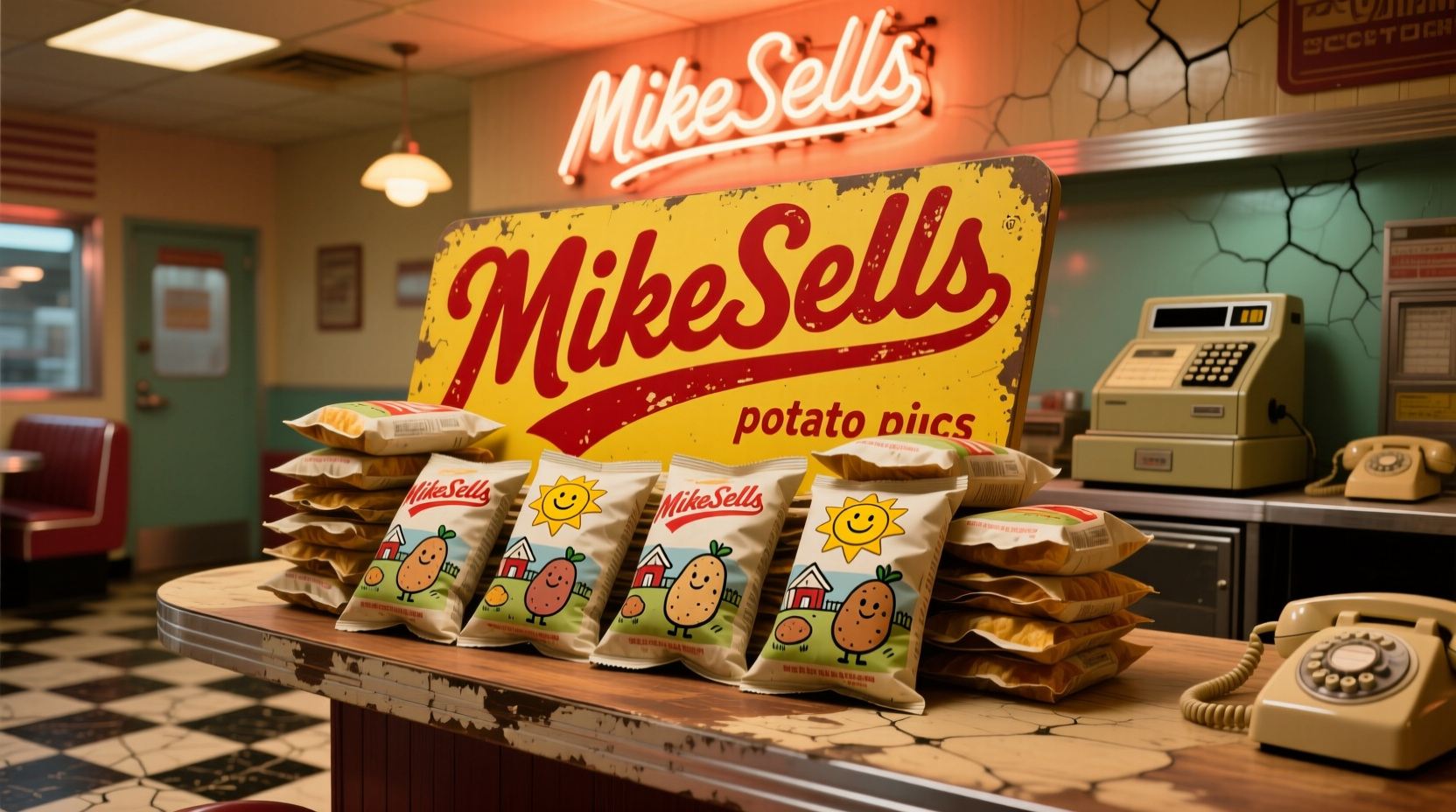 Vintage MikeSells potato chip packaging display