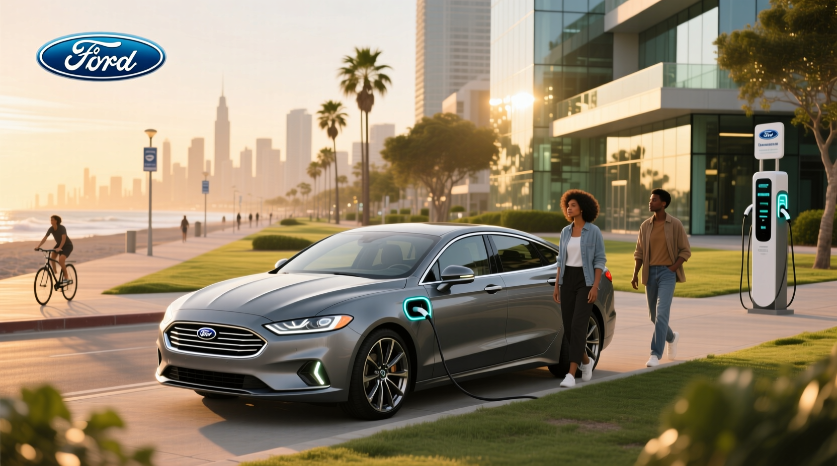Interior view of Ford Fusion Energi dashboard showing hybrid system display