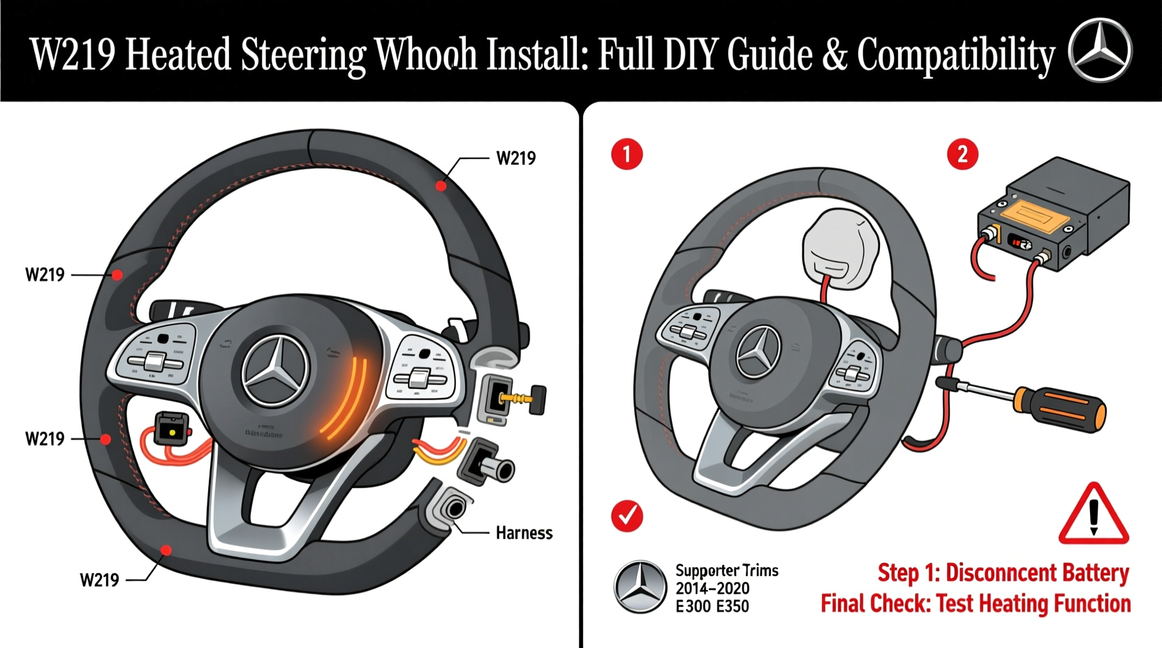 w219 heated steering wheel install