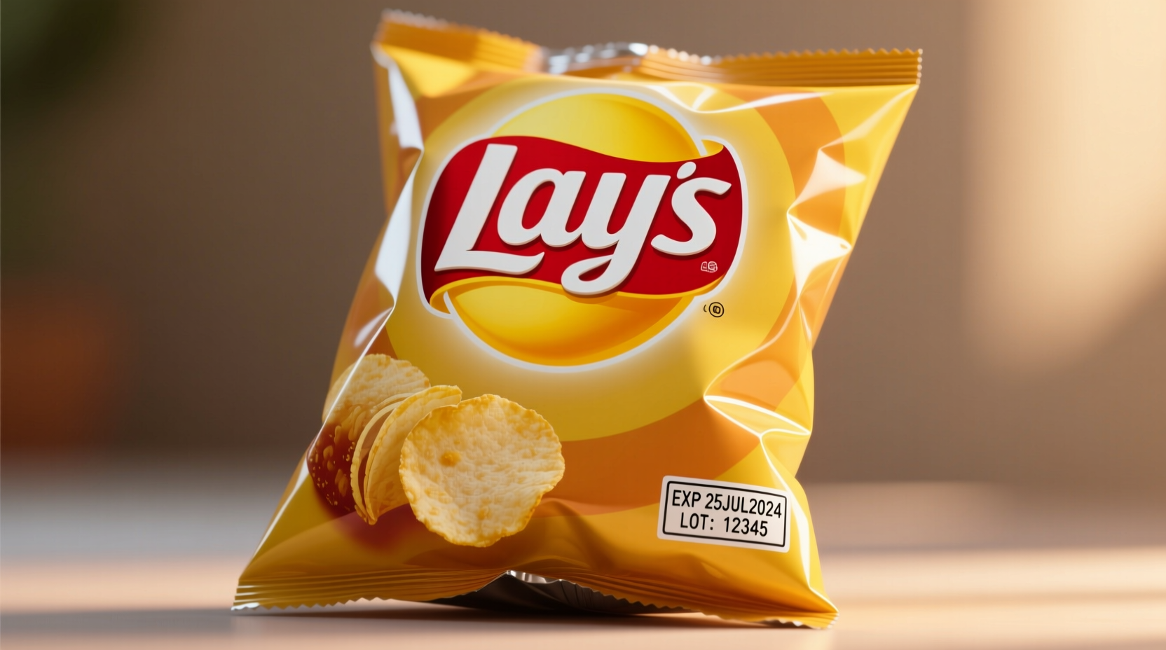 Lay's potato chip bag with manufacturing code highlighted