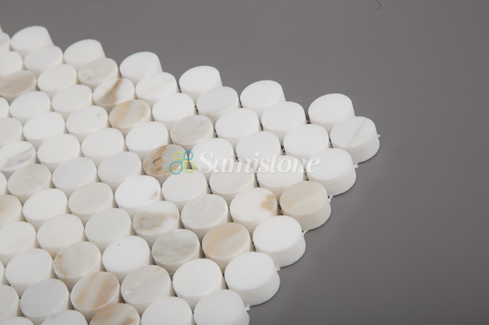 Samistone Hot Sale Calacatta Gold White Marble Penny Round Mosaic Tile