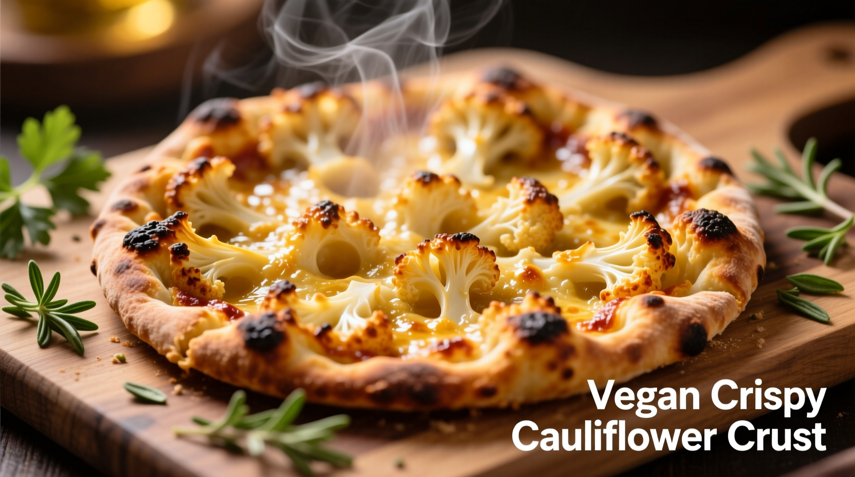 Crispy golden vegan cauliflower pizza crust