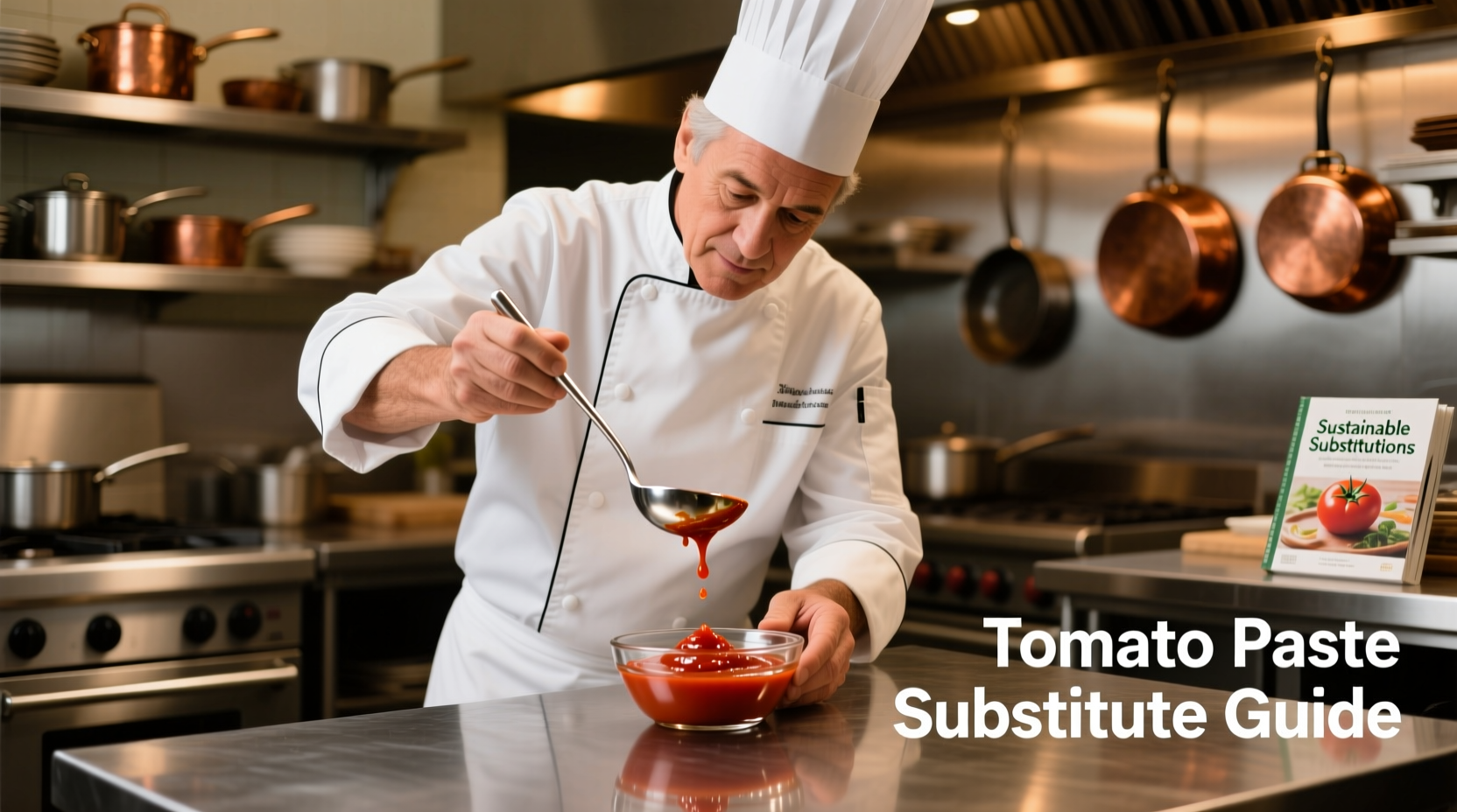 Chef measuring tomato paste substitution