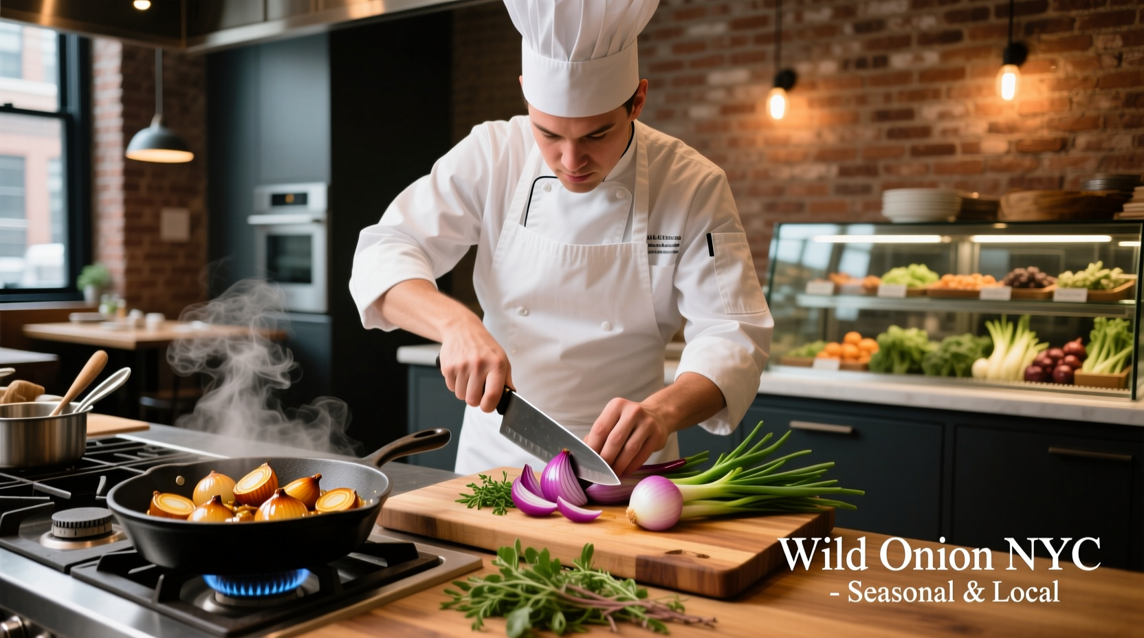 Chef preparing wild onion dishes at Wild Onion NYC