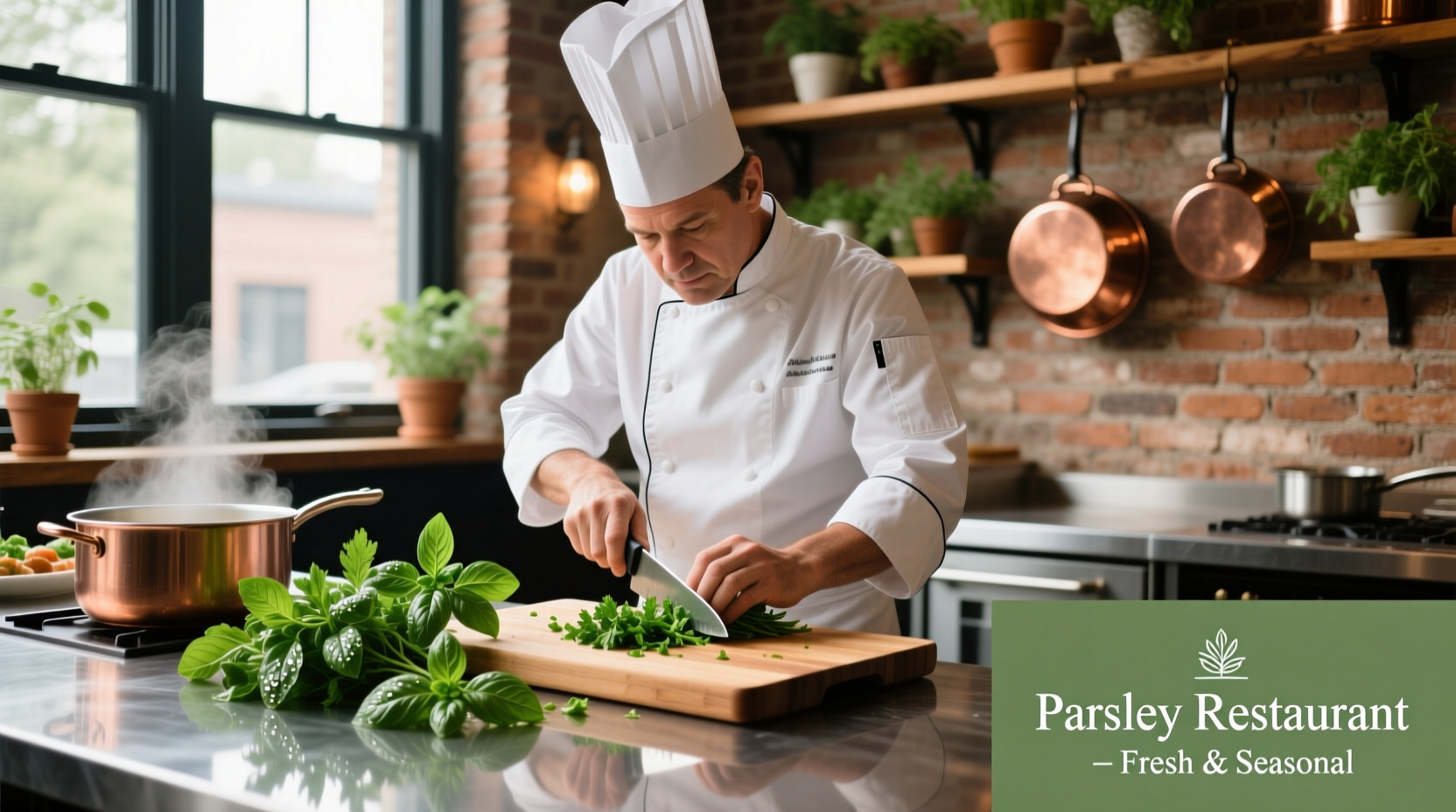 Chef preparing fresh herb dishes at Parsley Restaurant
