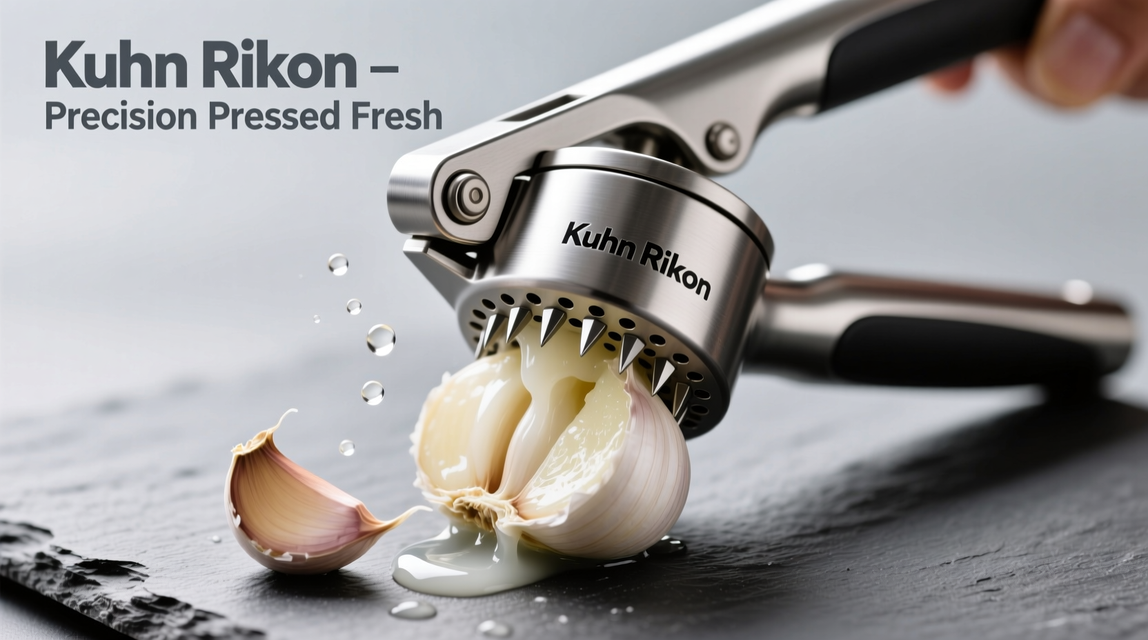 Kuhn Rikon garlic press extracting fresh garlic juice