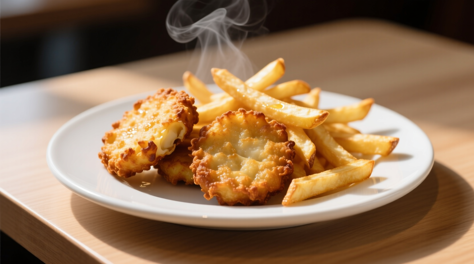 Golden brown Arby's potato cakes on a white plate