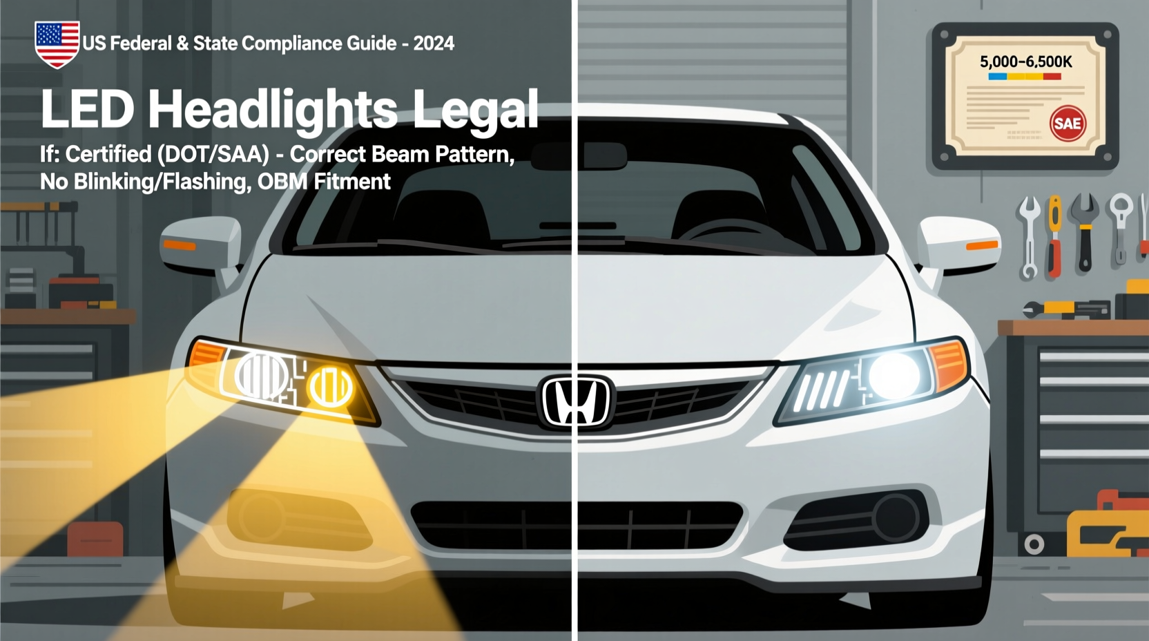 civic 2011 led headlights legality