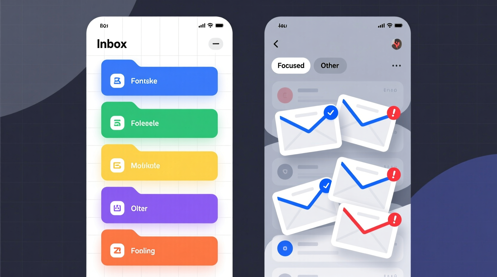 Side-by-side comparison: left panel shows a clean Gmail Primary tab with only 3 human-sent messages; right panel shows the same account’s Promotions and Updates tabs auto-populated with 47 filtered messages—no AI involvement, no manual sorting.
