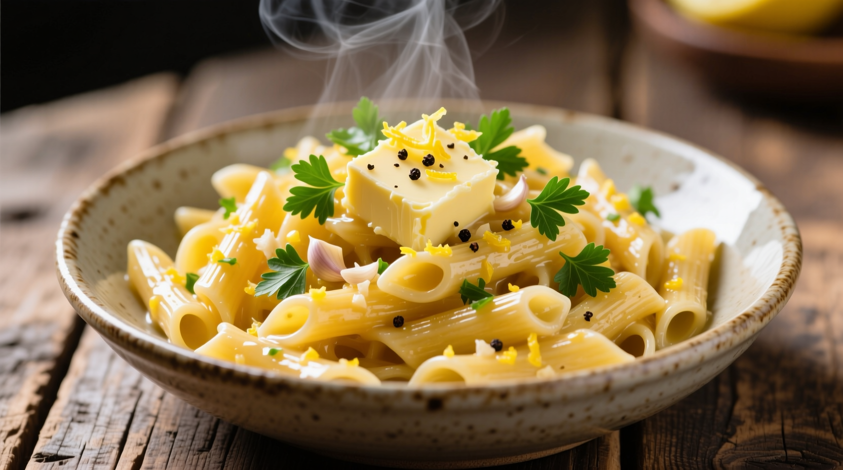 Butter lemon garlic pasta with fresh parsley garnish