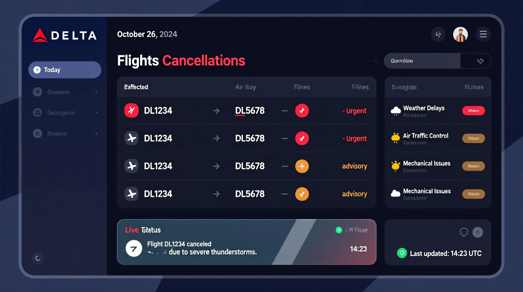 delta flight cancellations today reasons status updates