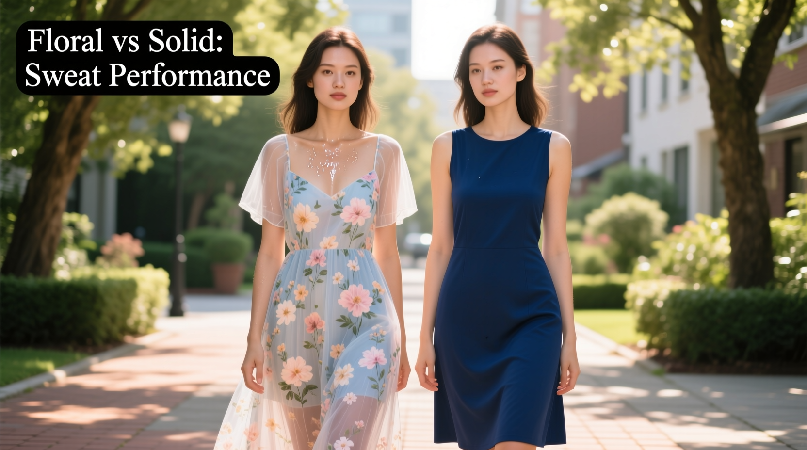 floral summer dress vs solid color dress which hides sweat better in the heat