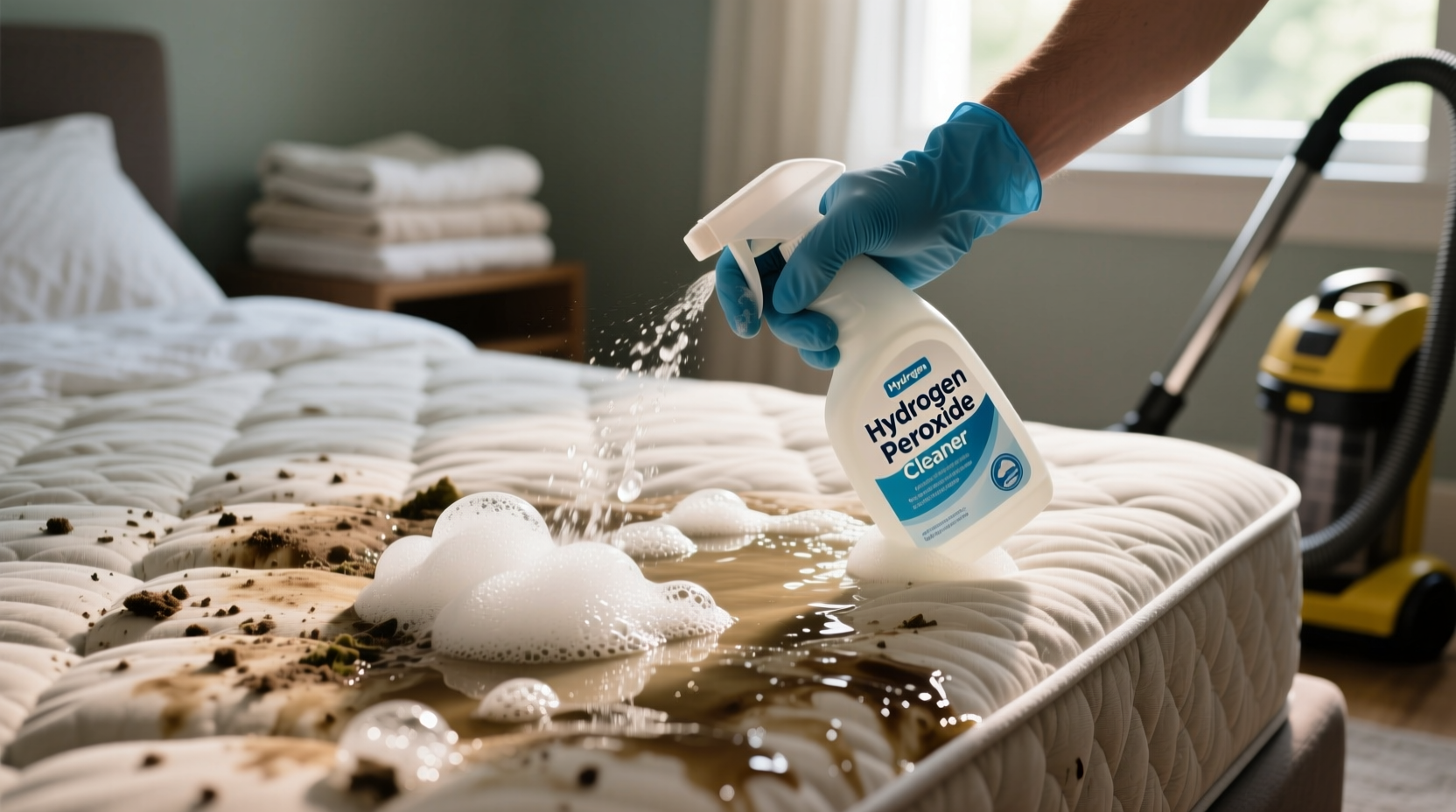 deep clean your mattress with hydrogen peroxide soap