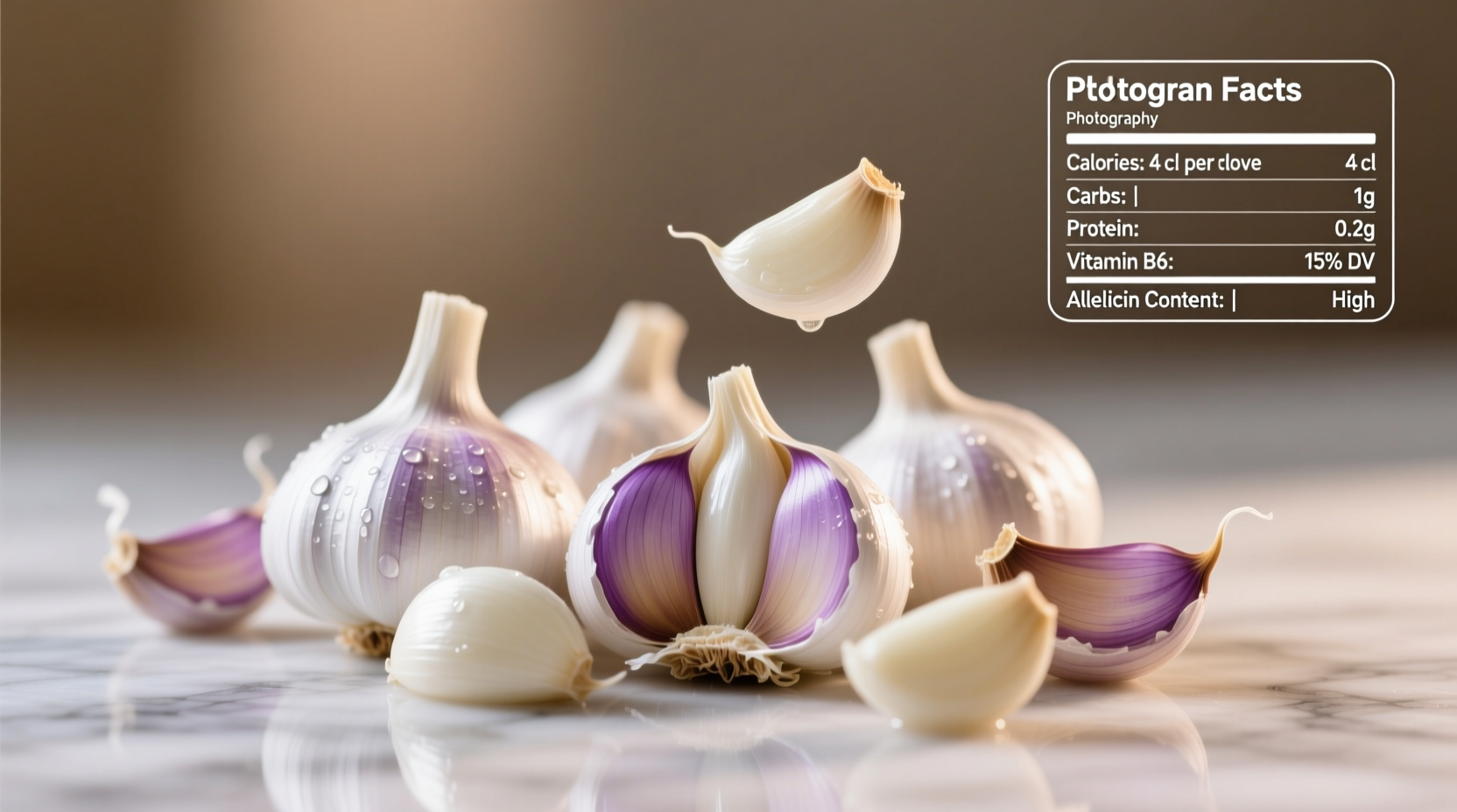 Fresh garlic cloves with nutritional facts