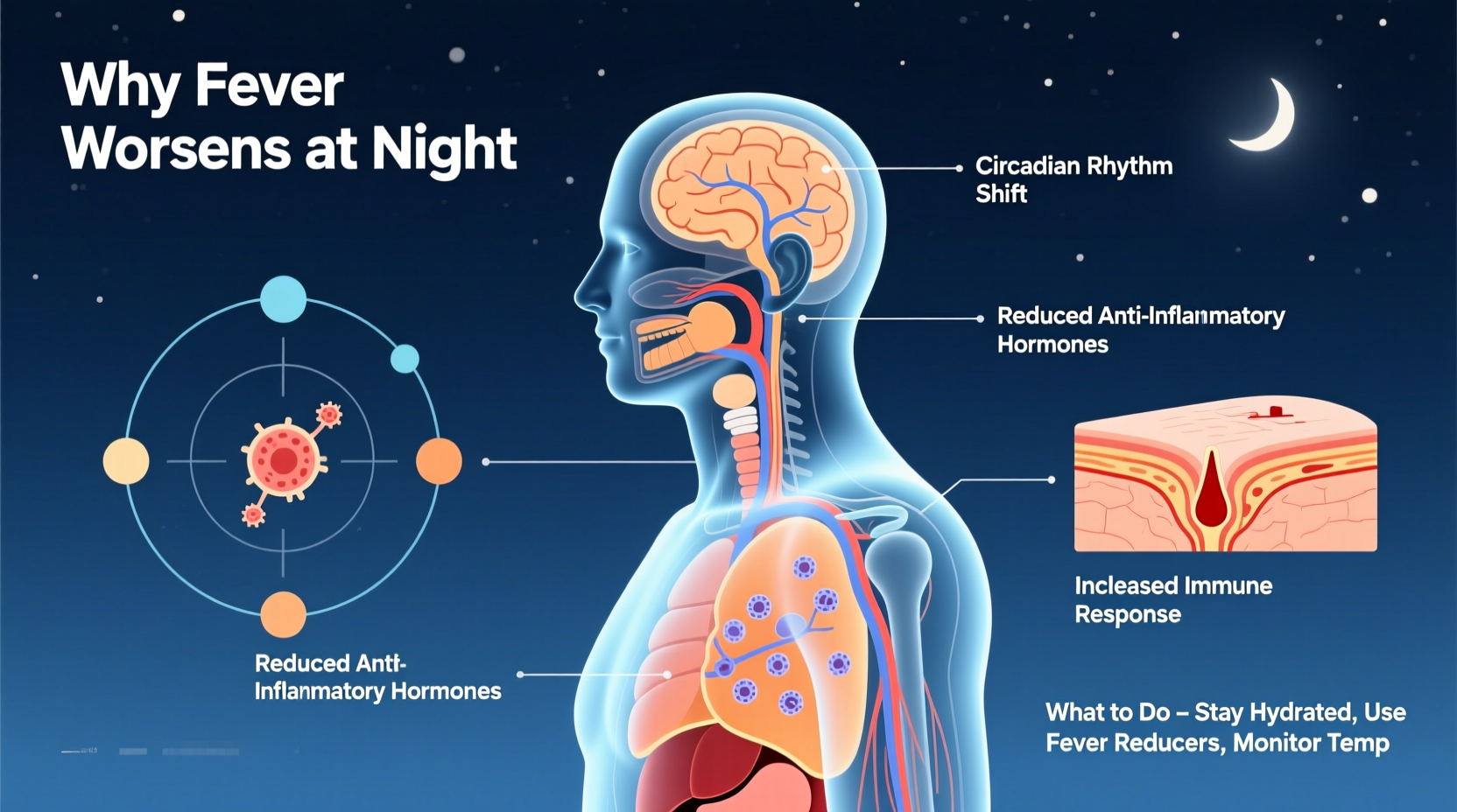 why does my fever get worse at night causes what to do