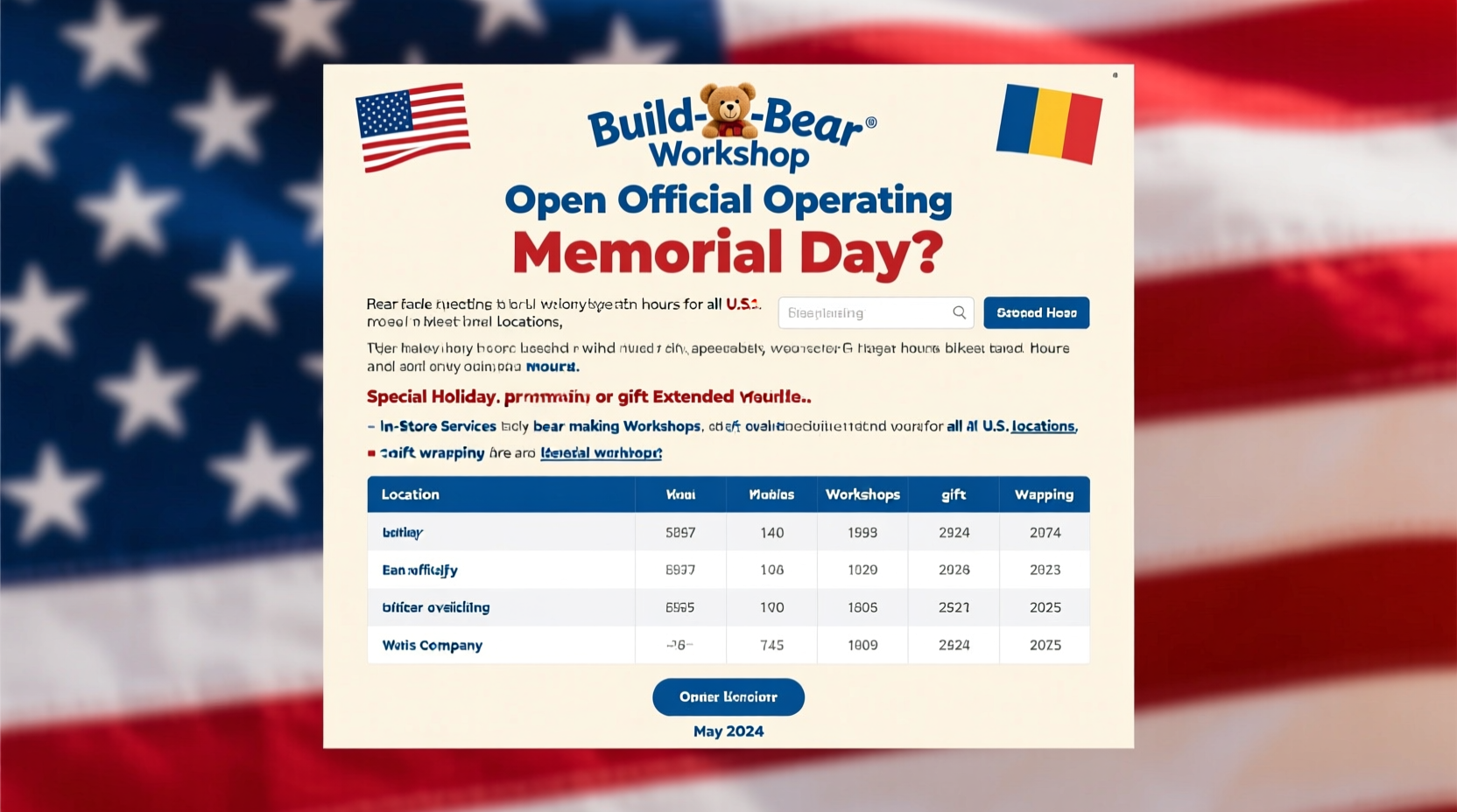 is build a bear open on memorial day